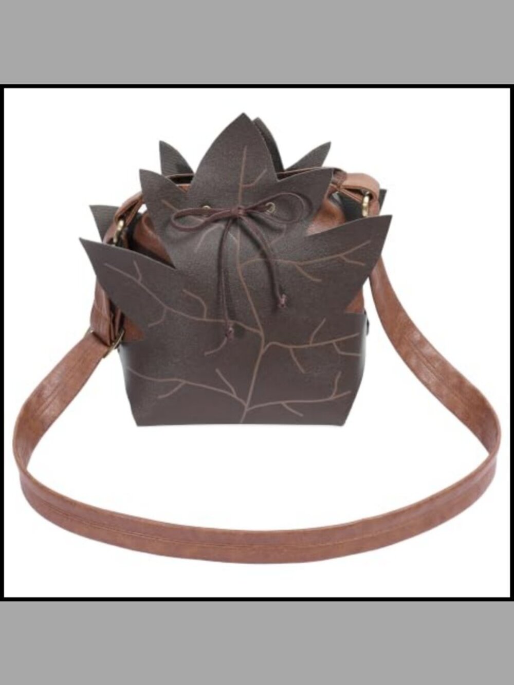 Faux Leather Leaf Crossbody Pouch Drawstring Renaissance Shoulder Bag